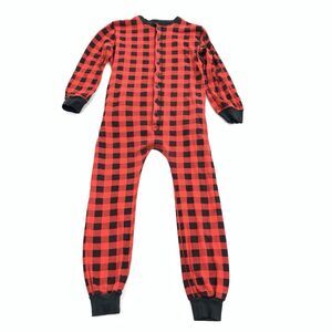 Silver Lilly Flannel Plaid Print One Piece Pajama Size Large Womens Red Black
